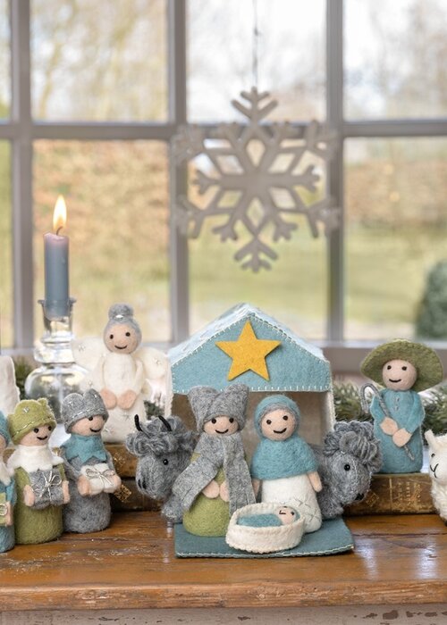 Sjaal met Verhaal Kerststal IJsblauw-Wit - Sjaal met een Verhaal