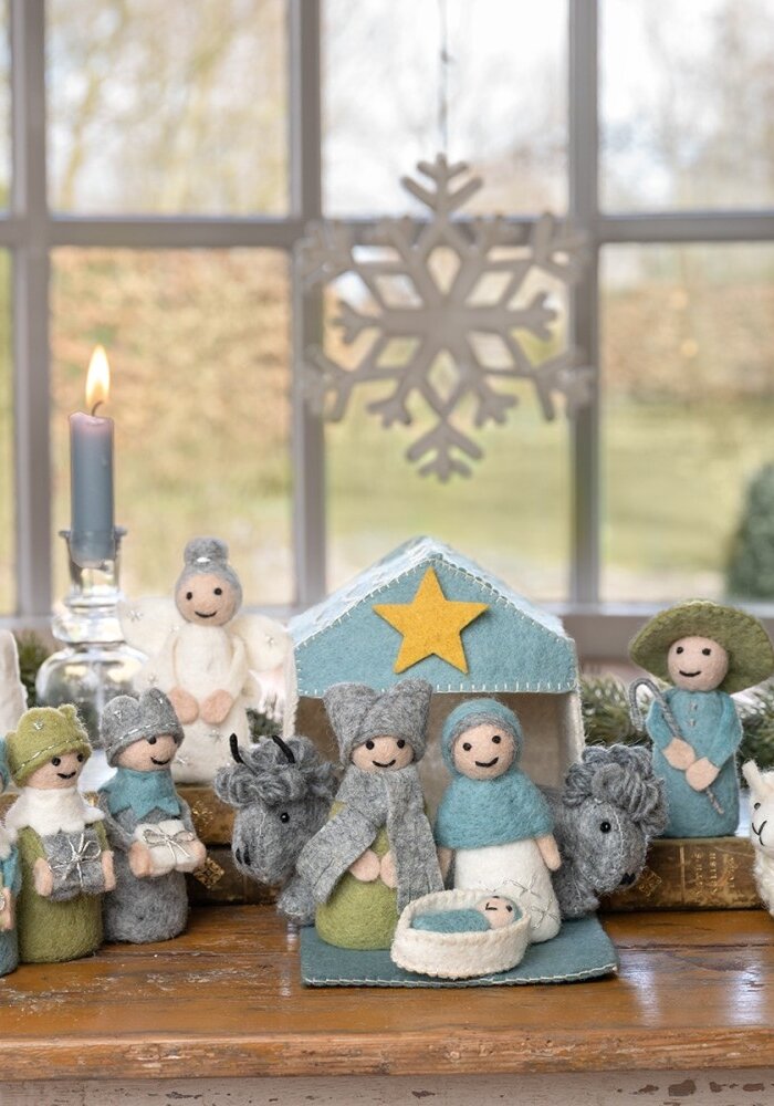 Sjaal met een Verhaal - Kerststal IJsblauw-Wit