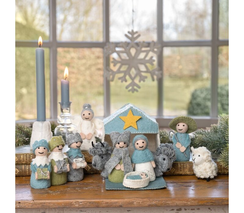 Sjaal met een Verhaal - Kerststal IJsblauw-Wit