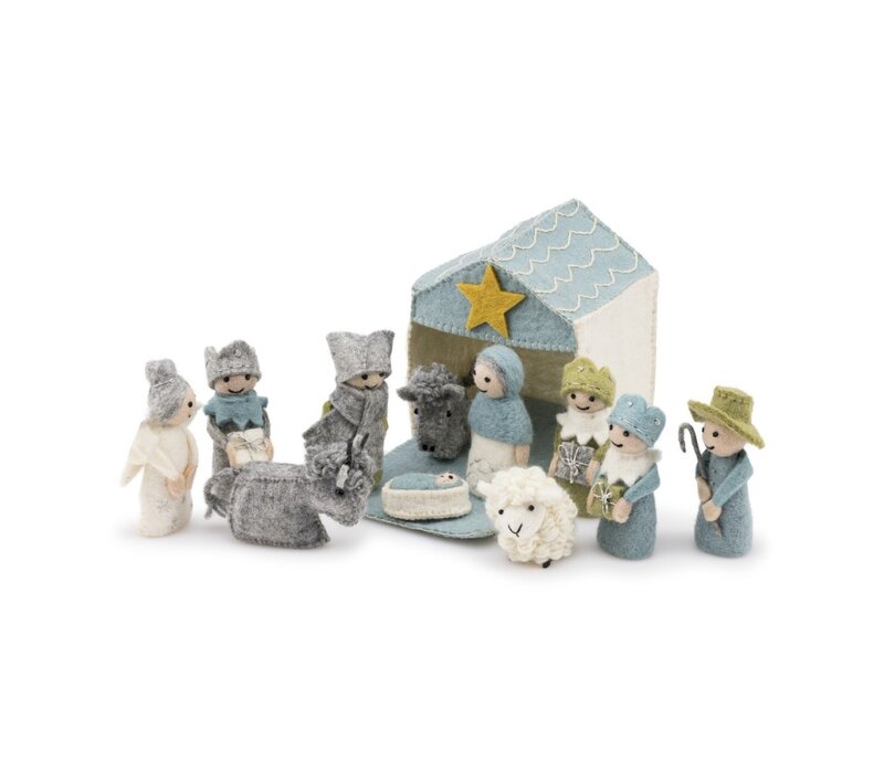 Sjaal met een Verhaal - Kerststal IJsblauw-Wit