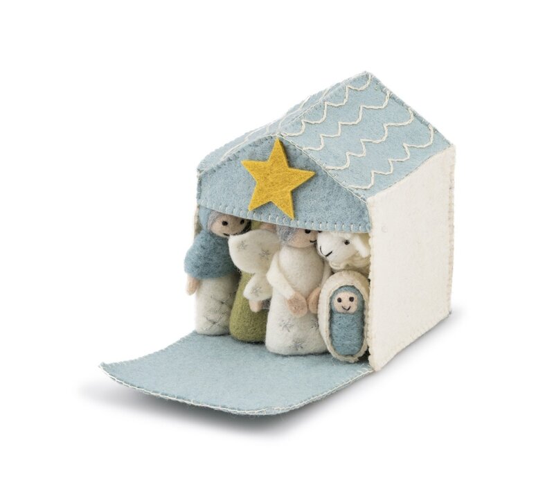 Sjaal met een Verhaal - Kerststal IJsblauw-Wit