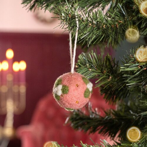 Kerstbal Mistletoe Oudroze Small (3 stuks) - Sjaal met een Verhaal 