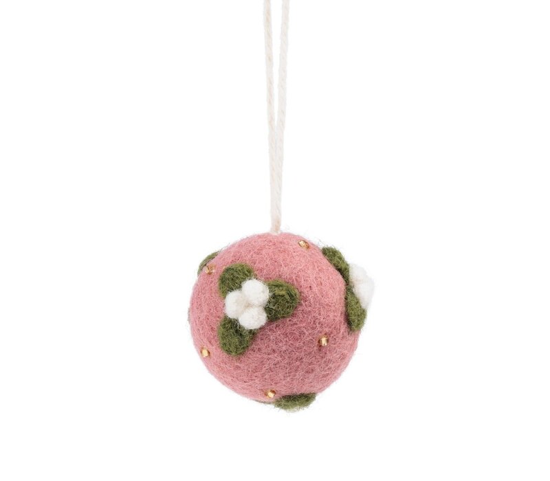 Sjaal met een Verhaal - Kerstbal Mistletoe Oudroze Small (3 stuks)