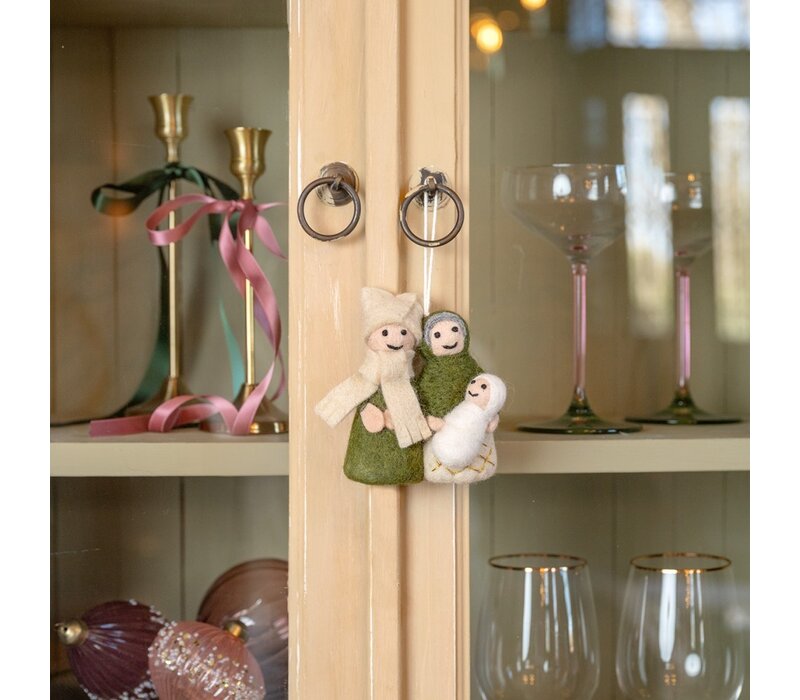 Sjaal met een Verhaal - Hanger Jozef & Maria Mistletoe Groen-Creme