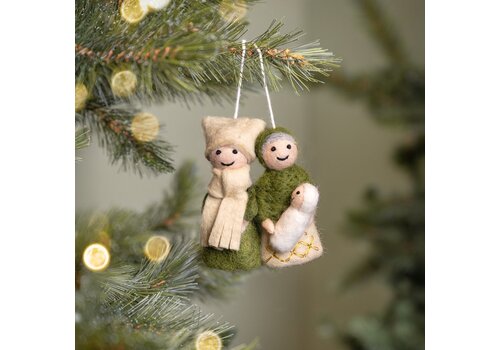 Sjaal met een Verhaal Hanger Jozef & Maria Mistletoe Groen-Creme - Sjaal met een Verhaal
