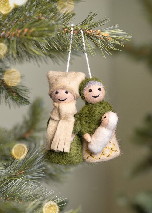 Sjaal met Verhaal Hanger Jozef & Maria Mistletoe Groen-Creme - Sjaal met een Verhaal