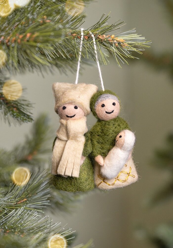 Sjaal met een Verhaal - Hanger Jozef & Maria Mistletoe Groen-Creme