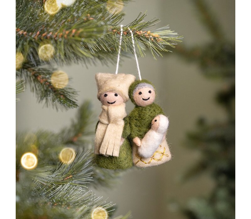 Sjaal met een Verhaal - Hanger Jozef & Maria Mistletoe Groen-Creme