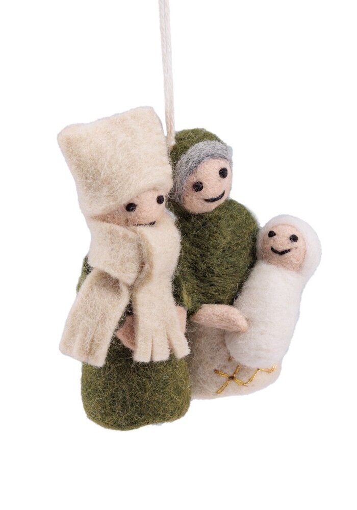 Sjaal met een Verhaal - Hanger Jozef & Maria Mistletoe Groen-Creme