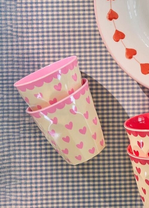RICE Middelgroot beker - Favorite Hearts - Pink - RICE