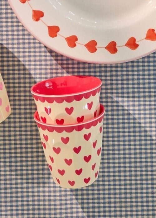 RICE Middelgroot beker - Favorite Hearts - Red - RICE