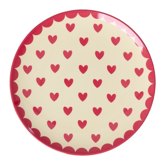 RICE - Klein Rond Bord - Favorite Hearts - Red