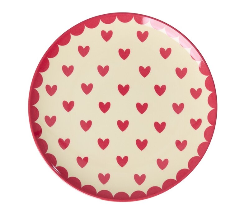 RICE - Klein Rond Bord - Favorite Hearts - Red