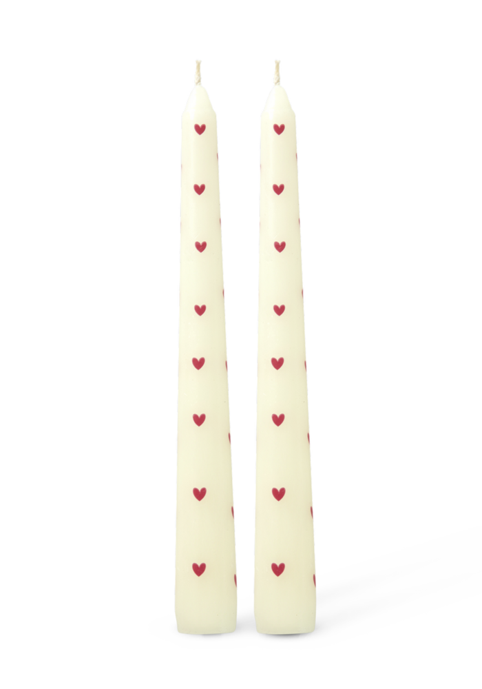 Rice - Kaars - Crème - Heart Print - Set van 2