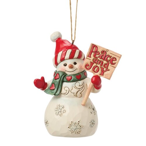 Snowman with Peace & Joy Sign Hanging Ornament - Heartwood Creek 