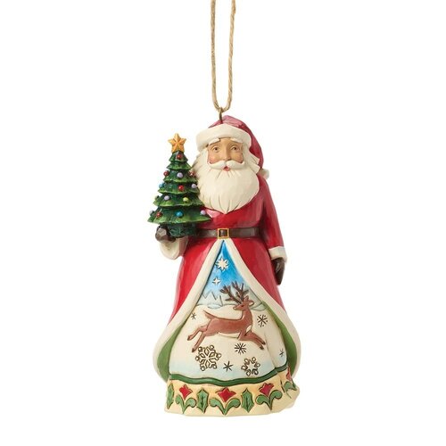 Santa with Vintage Christmas Tree Hanging Ornament - Heartwood Creek 