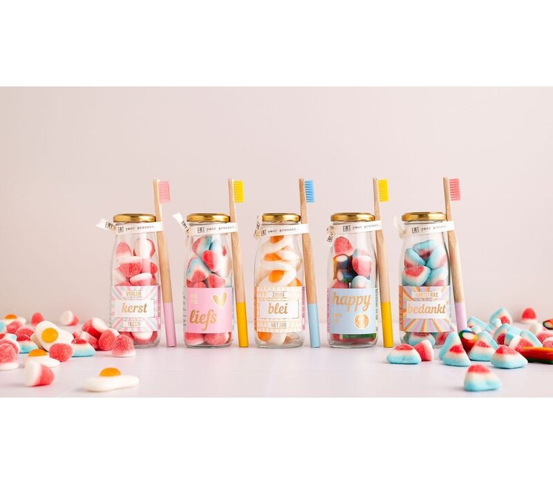 Geven is leuker - Snoepflesje - Hartstikke Bedankt - met tandenborstel