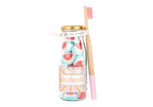 Geven is leuker Snoepflesje - Hartstikke Bedankt - met tandenborstel - Geven is leuker