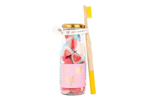 Geven is leuker Snoepflesje - Veel Liefs - met tandenborstel - Geven is leuker