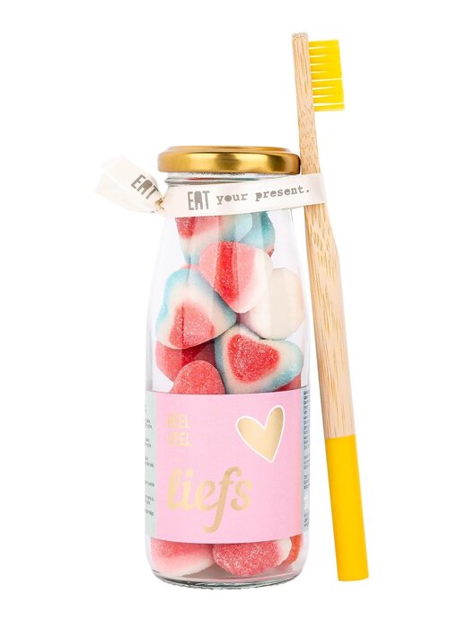 Geven is leuker Snoepflesje - Veel Liefs - met tandenborstel - Geven is leuker