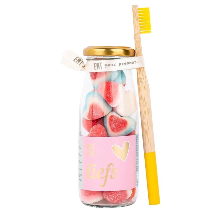 Geven is leuker - Snoepflesje - Veel Liefs - met tandenborstel