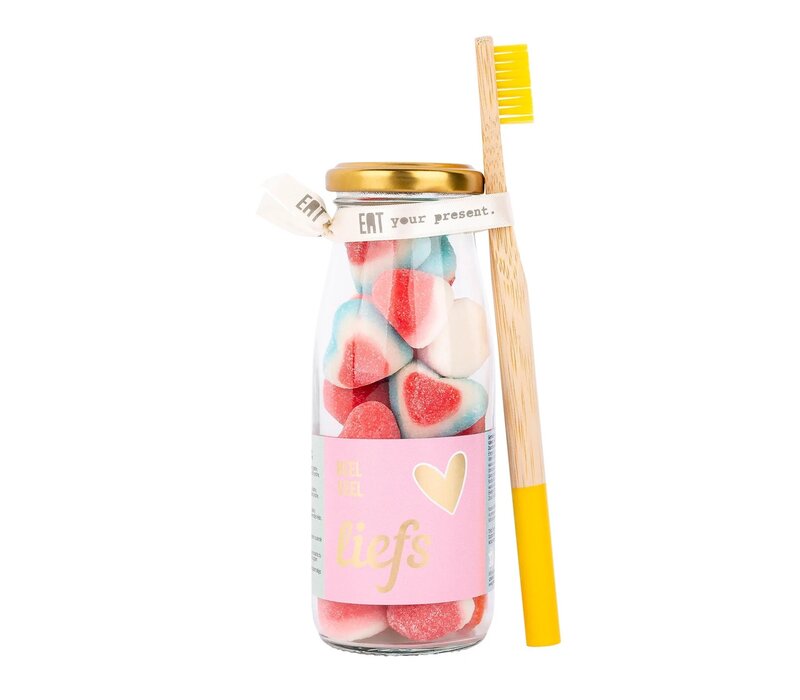 Geven is leuker - Snoepflesje - Veel Liefs - met tandenborstel