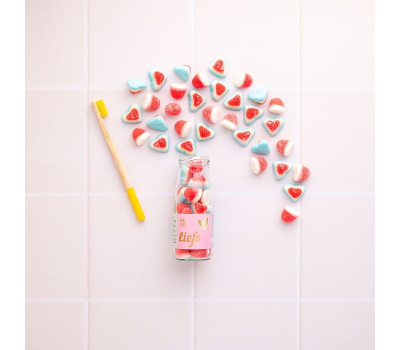 Geven is leuker - Snoepflesje - Veel Liefs - met tandenborstel