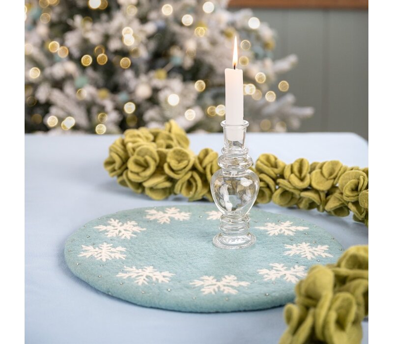 Sjaal met Verhaal - Onderzetter 35 cm Ijsblauw Sneeuwvlok