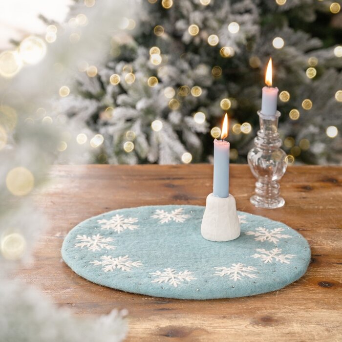 Sjaal met Verhaal - Onderzetter 35 cm Ijsblauw Sneeuwvlok