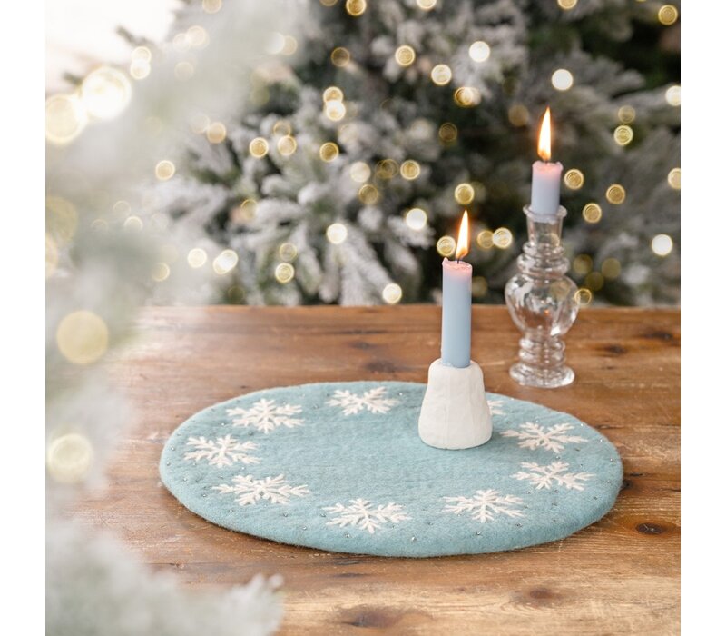 Sjaal met Verhaal - Onderzetter 35 cm Ijsblauw Sneeuwvlok