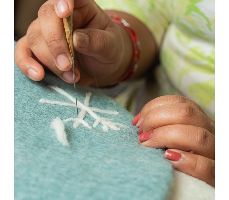 Sjaal met Verhaal - Onderzetter 35 cm Ijsblauw Sneeuwvlok