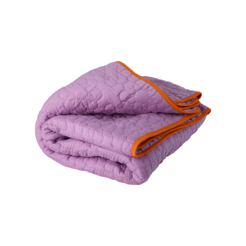 Katoenen deken - Paars met bloemenmotief - RICE 