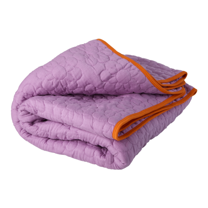 RICE -  Katoenen deken - Paars met bloemenmotief