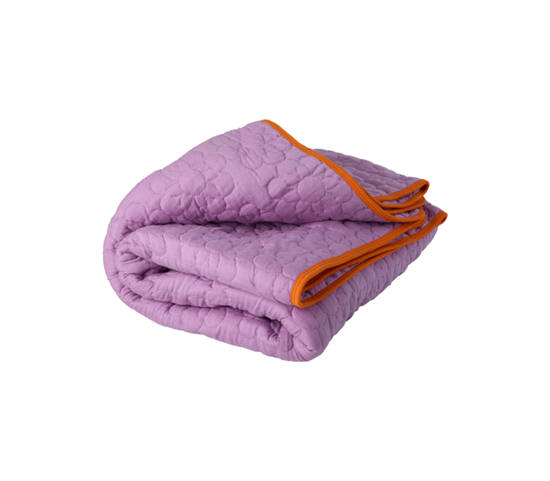 RICE -  Katoenen deken - Paars met bloemenmotief