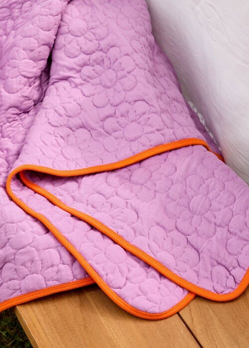 RICE Katoenen deken - Paars met bloemenmotief - RICE