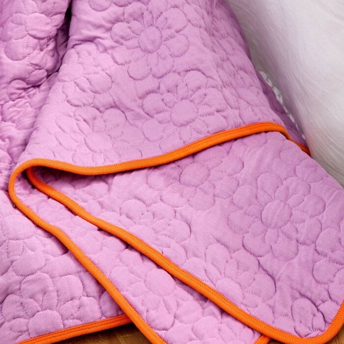 RICE -  Katoenen deken - Paars met bloemenmotief