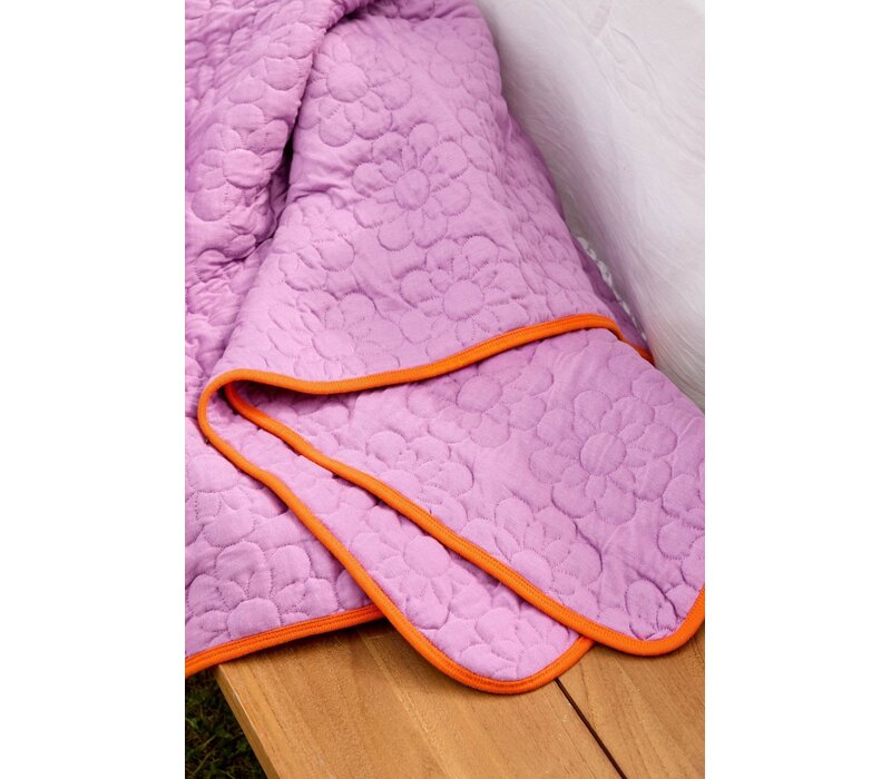 RICE -  Katoenen deken - Paars met bloemenmotief