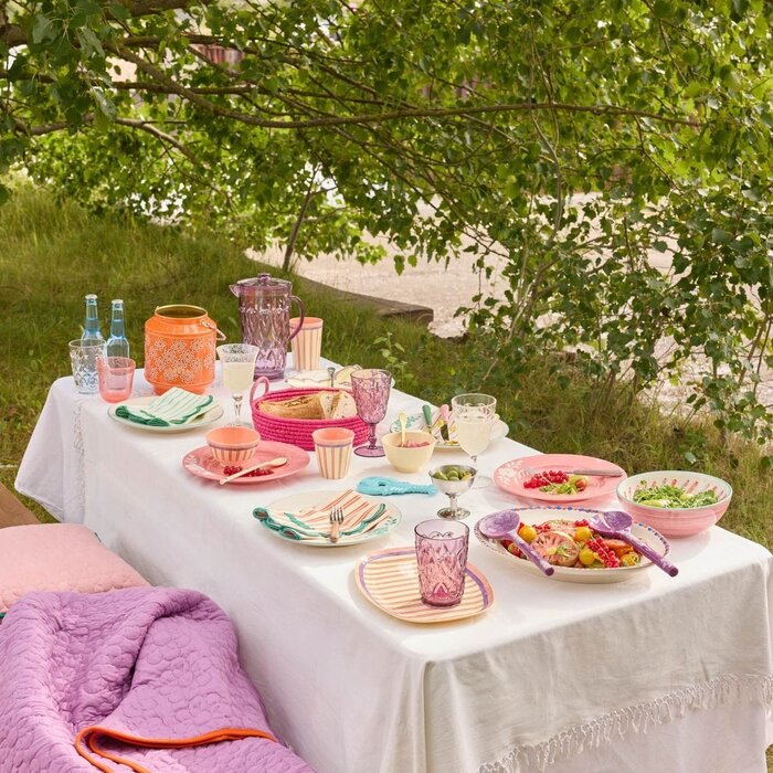 RICE -  Katoenen deken - Paars met bloemenmotief