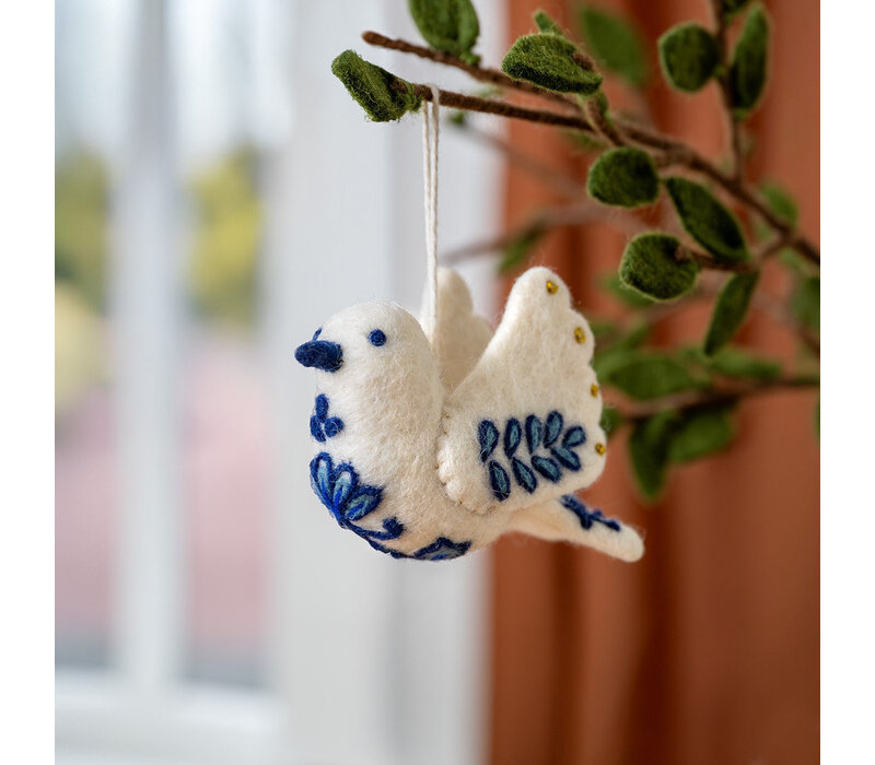 Sjaal met Verhaal - Hanger Vredesduif Delfts Blauw