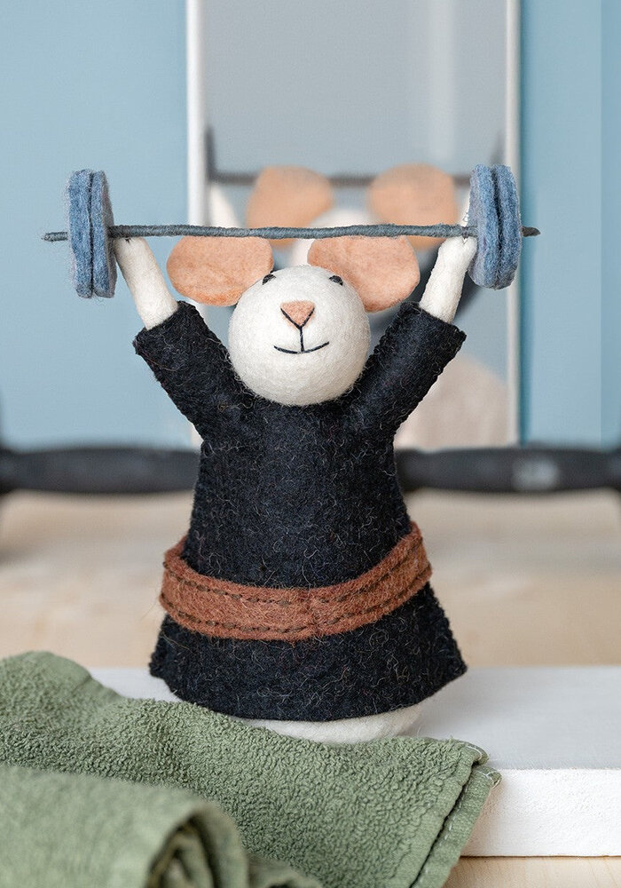 Sjaal met Verhaal - Decoratie Muis Gewichtheffer