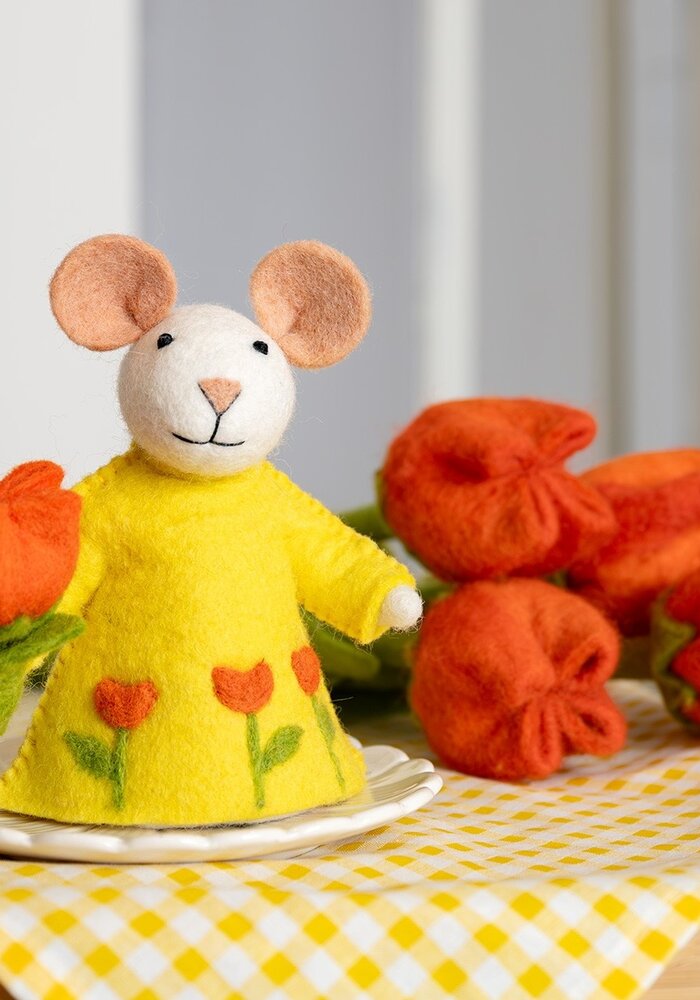 Sjaal met Verhaal - Decoratie Muis met Tulp Oranje