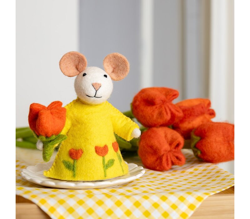Sjaal met Verhaal - Decoratie Muis met Tulp Oranje