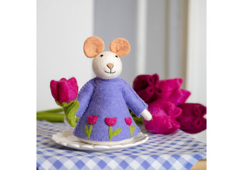 Sjaal met Verhaal Decoratie Muis met Tulp Fuchsia - Sjaal met Verhaal