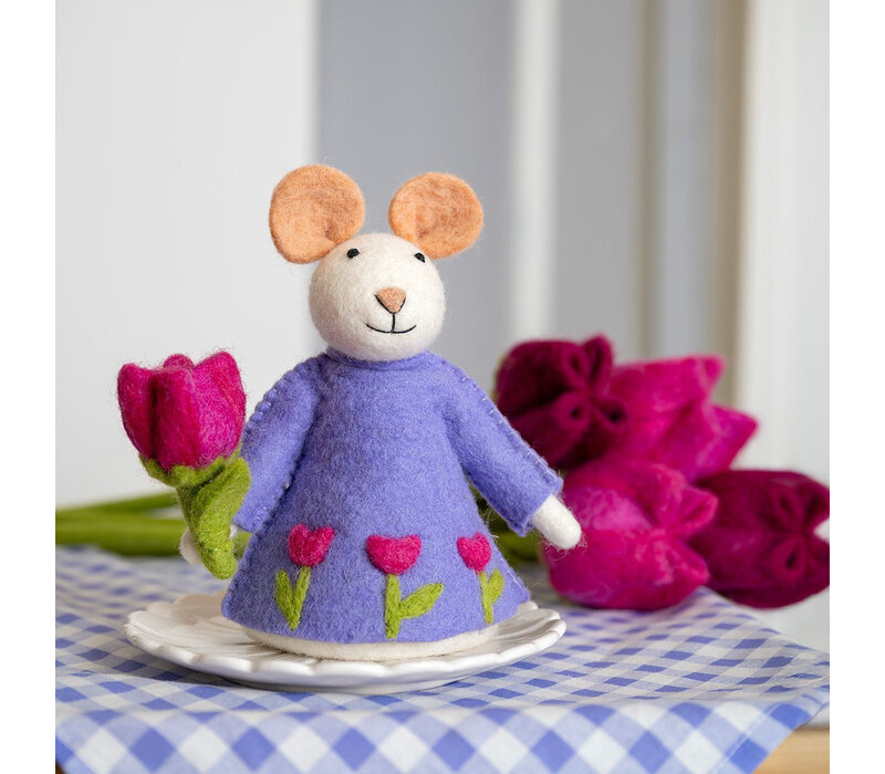 Sjaal met Verhaal - Decoratie Muis met Tulp Fuchsia