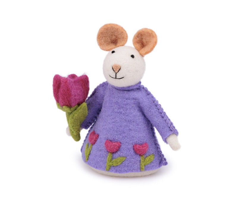 Sjaal met Verhaal - Decoratie Muis met Tulp Fuchsia
