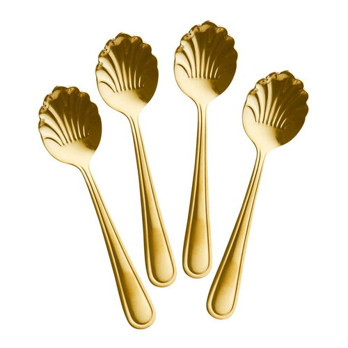 Set 4 Theelepels - Stainless Steel Seashell - Gold - RICE 
