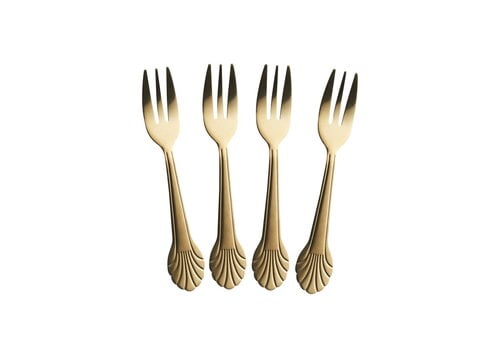 RICE Set 4 Taartvorkjes - Stainless Steel Seashell - Gold - RICE