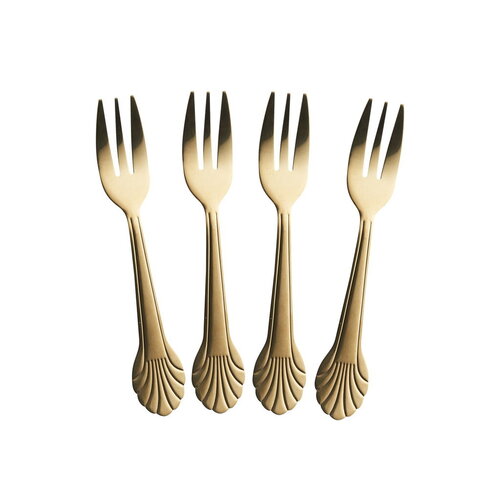 Set 4 Taartvorkjes - Stainless Steel Seashell - Gold - RICE 