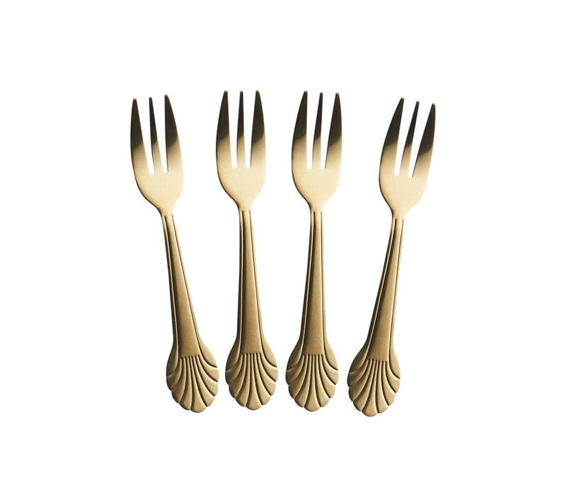 RICE - Set 4 Taartvorkjes - Stainless Steel Seashell - Gold