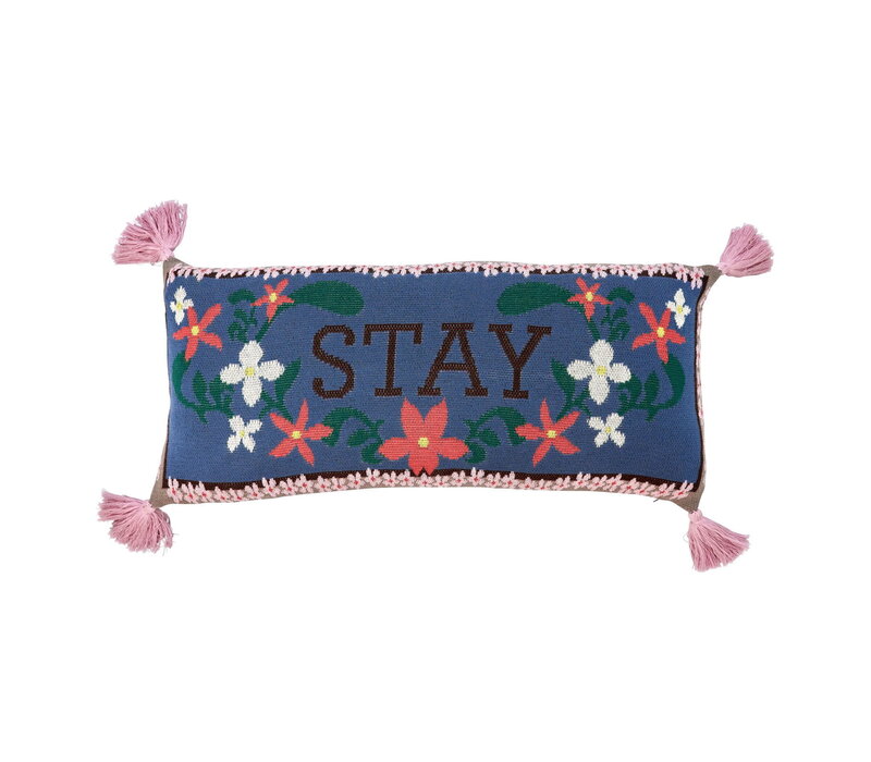 RICE -  Katoenen Kussen Rechthoekig Stay - Blauw